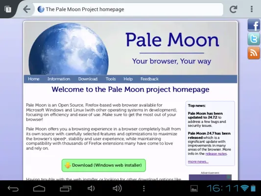 Pale Moon web browser android App screenshot 1